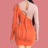 Tatiana nude/orange fringe dress
