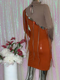 Tatiana nude/orange fringe dress