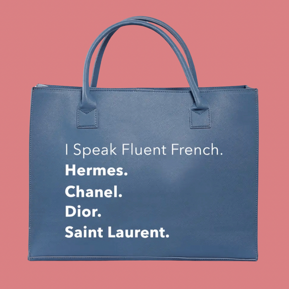 Fluent French Vegan Leather Tote Handbag (Denim Blue)