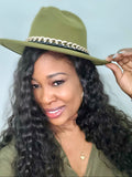 Fedora Hat - (Olive / gold chain)