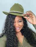 Fedora Hat - (Olive / gold chain)
