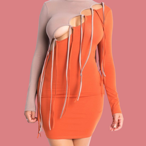 Tatiana nude/orange fringe dress