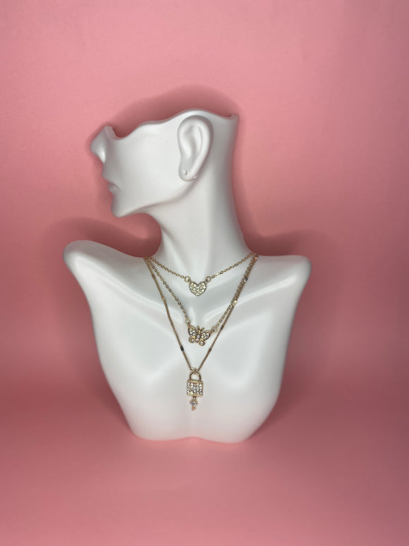 Butterfly, Heart, Lock & Key Necklace