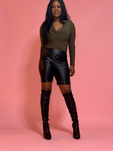 Aria Faux Leather Shorts (Black)