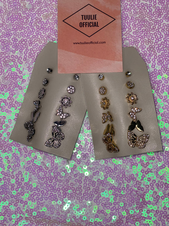 Flower and Butterfly Stud Earrings
