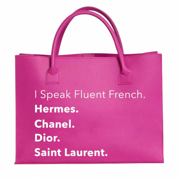 I SPEAK FLUENT FRENCH VEGAN LEATHER TOTE BAG. TAN (Sold out,currentl –  PINK AND TAYLOR