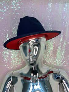 Fedora Hat (Navy Blue / Red)