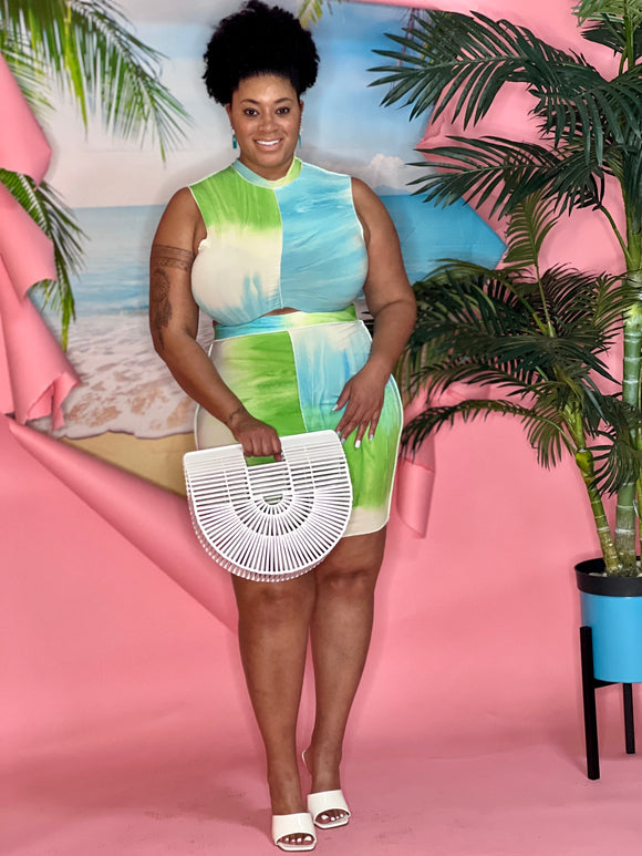 Naida Mini Skirt Set - CURVY (Green / Blue)