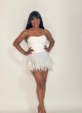 Tullia Feather Mini Skirt (White)
