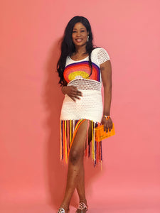 Kassi knit fringe dress (White/ Multicolor)