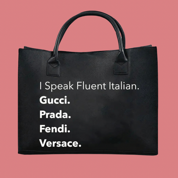 Fluent Italian Vegan Leather Tote Handbag (Black)