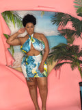 Cyane Halter Top Mini Dress - CURVY - (Aqua blue/ yellow)