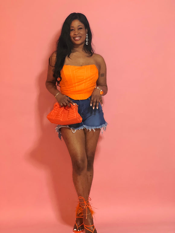 Nia Mesh Corset Top (Orange)