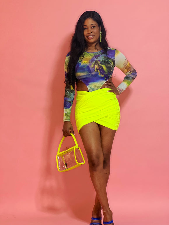 Zaire Skirt Set (Lime Green & Purple)