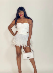 Tullia Feather Mini Skirt (White)