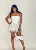 Tullia Feather Mini Skirt (White)
