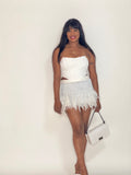 Tullia Feather Mini Skirt (White)