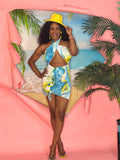 Cyane Halter Top Mini Dress (Aqua Blue / Yellow)