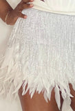 Tullia Feather Mini Skirt (White)
